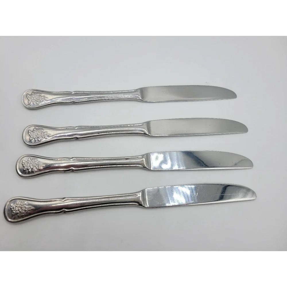 Pfaltzgraff Tea Rose Dinner Knives x 4 All‎ Stainless Flatware Silverware